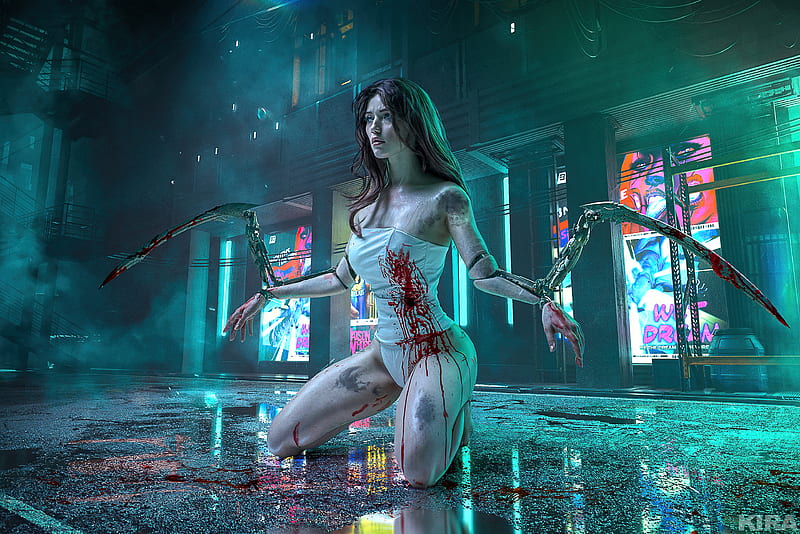 Futuristic city skyline with neon lights